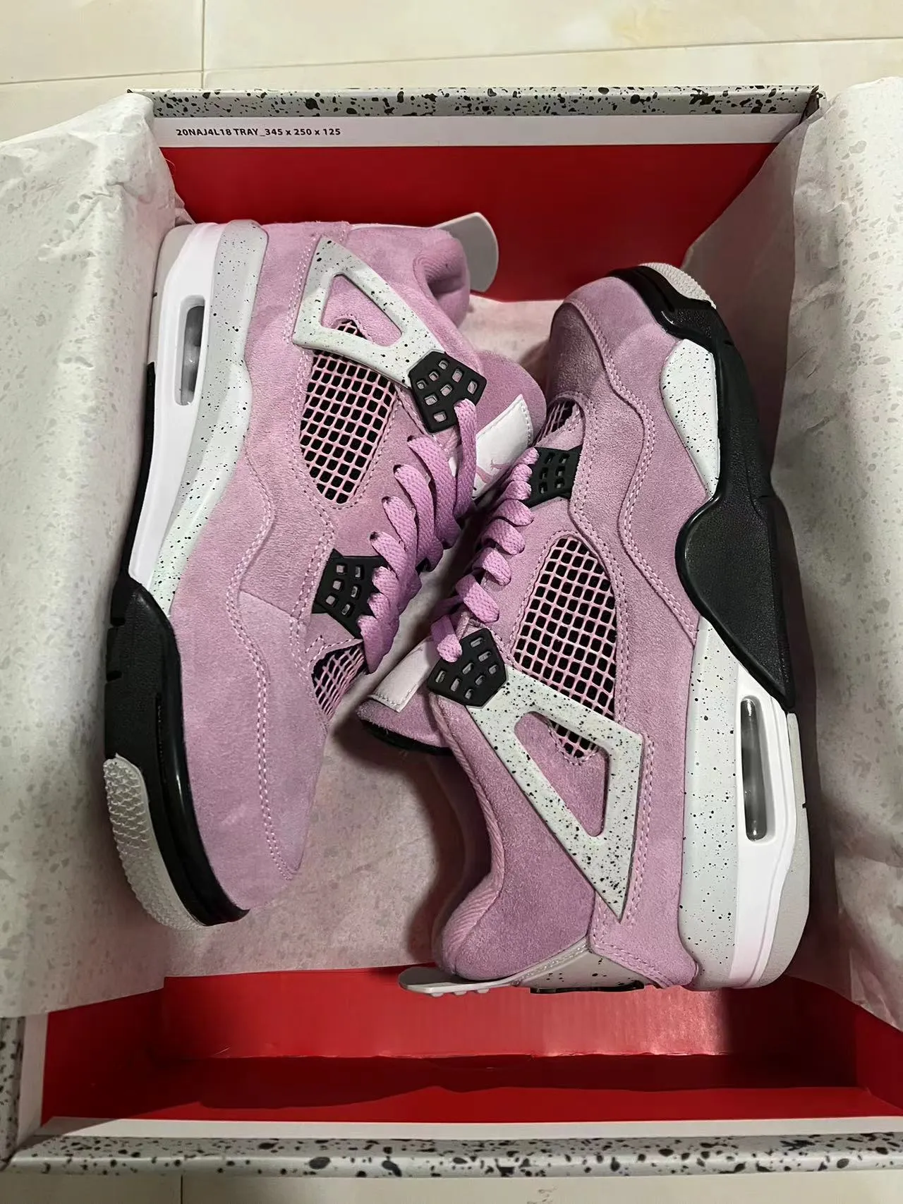 Air Jordan 4 Pink Suede Speckled White Basketball Shoes 9