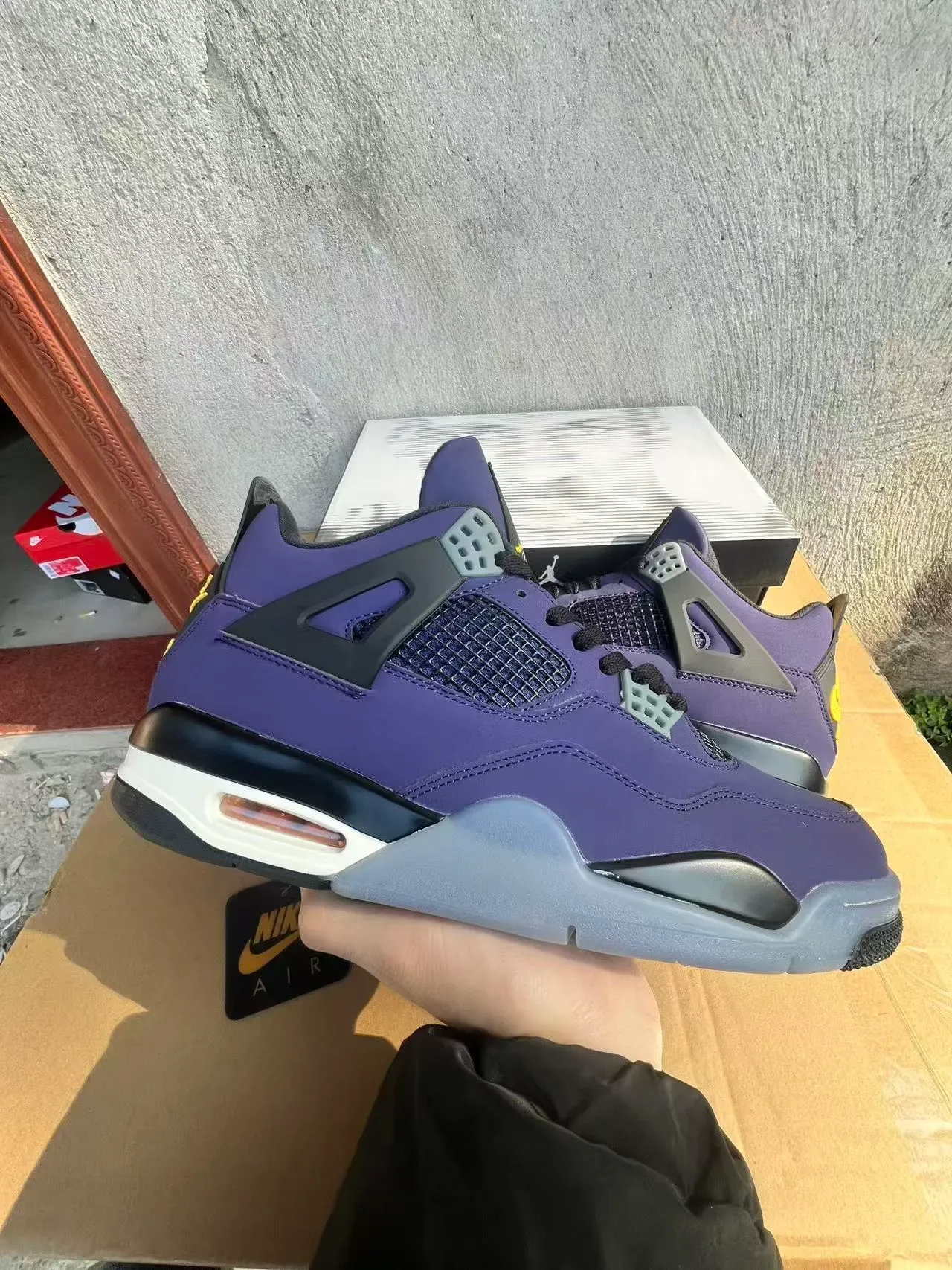 Air Jordan 4 বেগুনী কালো হলুদ বাস্কেটবল জুতো 12