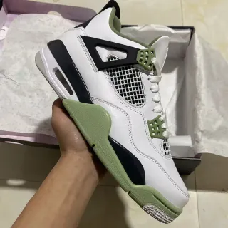 Air Jordan 4 White Black Olive Green Basketball Shoes