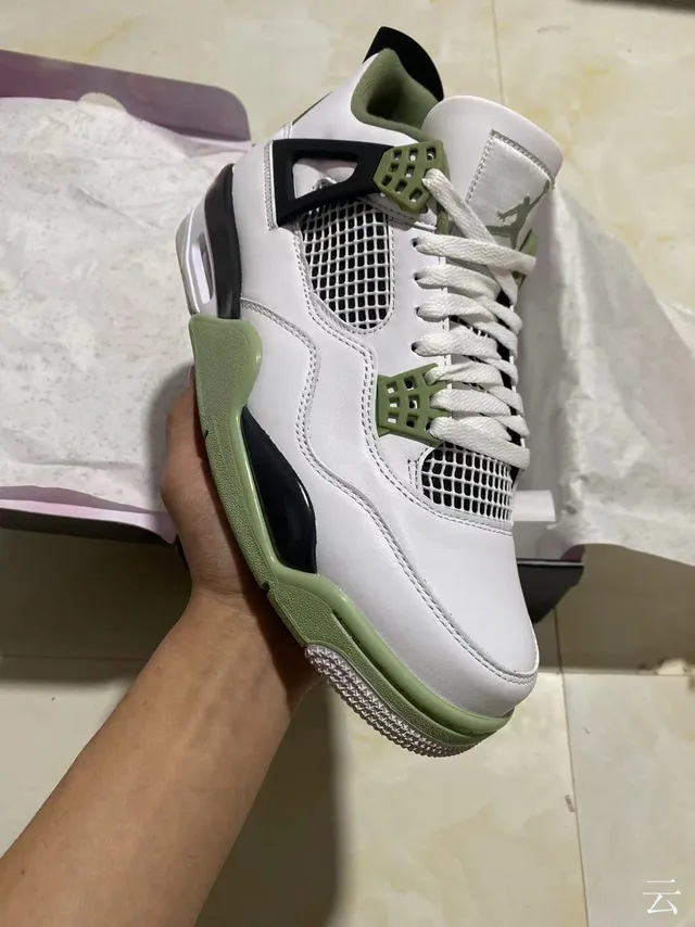 Air Jordan 4 White Black Olive Green Basketball Shoes 2