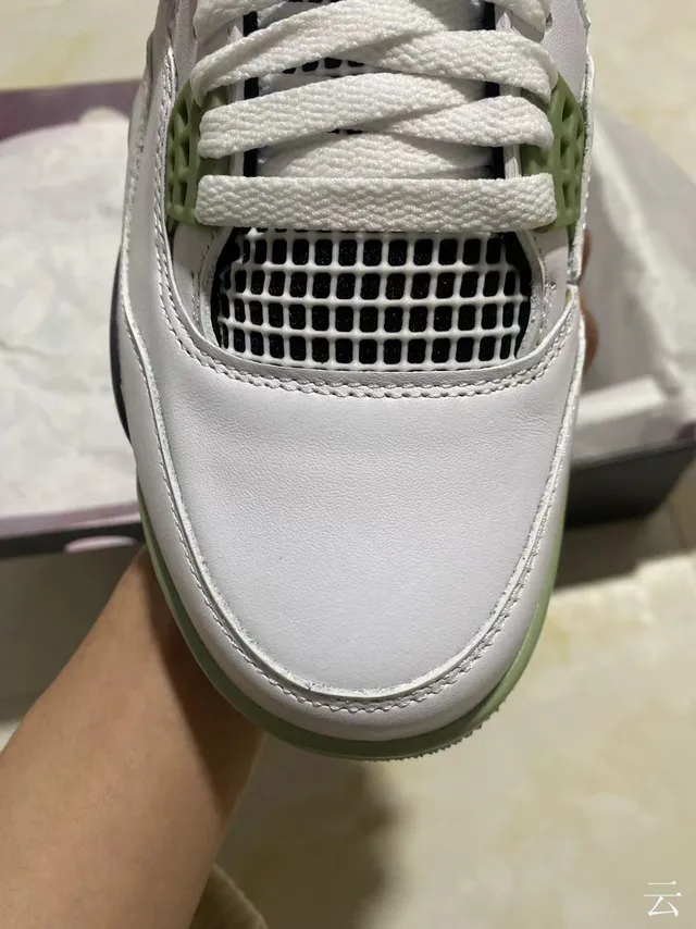 Air Jordan 4 White Black Olive Green Basketball Shoes 3