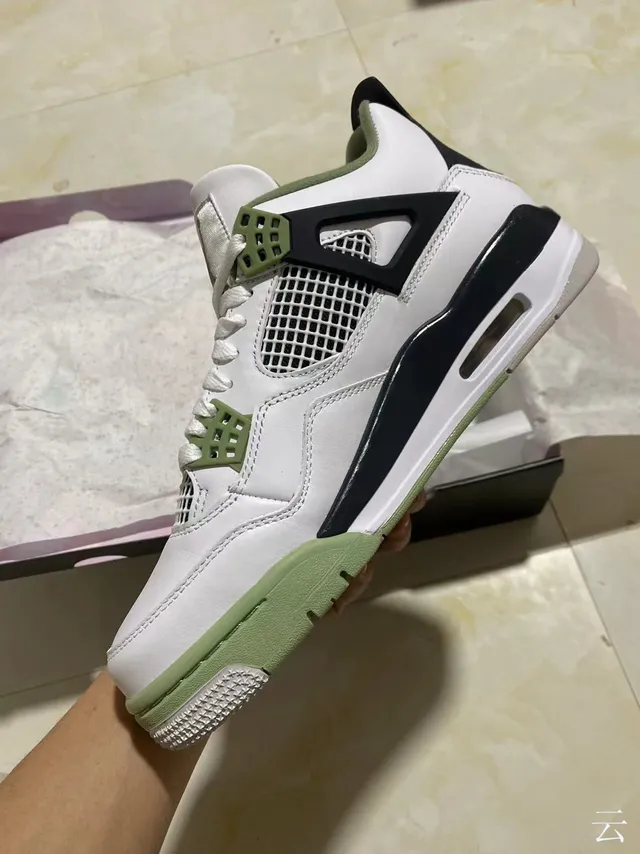 Air Jordan 4 White Black Olive Green Basketball Shoes 4