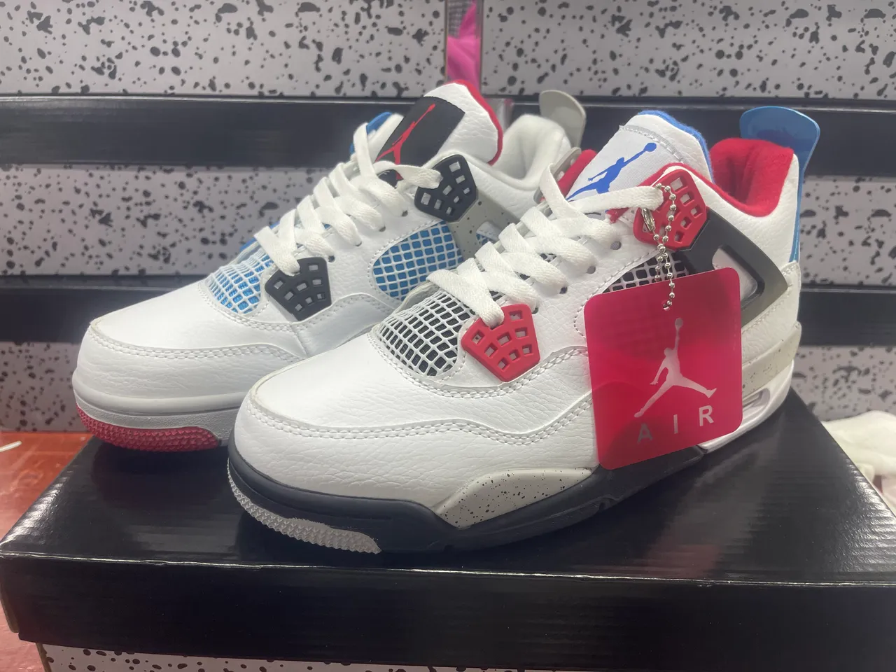 Air Jordan 4 White Red Blue Basketball Shoes 5