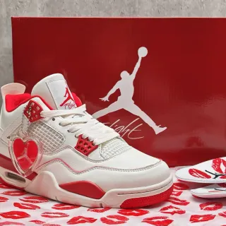 Air Jordan 4 White Red Heart Charm Basketball Shoes