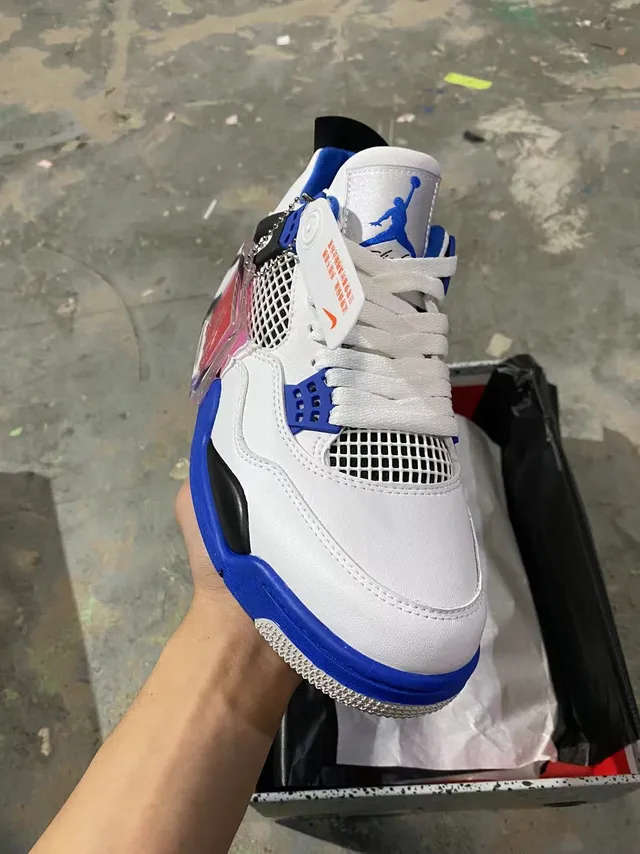 Air Jordan 4 White Royal Blue Black Basketball Shoes 3