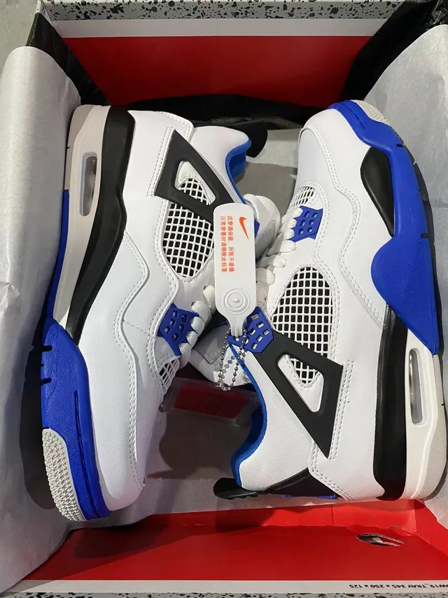 Air Jordan 4 White Royal Blue Black Basketball Shoes 8