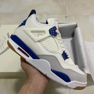 Air Jordan 4 白色皇家蓝灰色生胶底篮球鞋