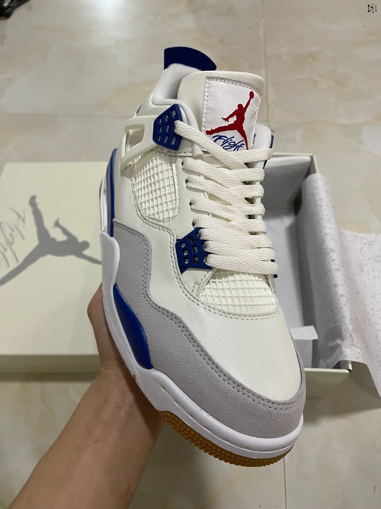 Air Jordan 4 White Royal Blue Gray Gum Basketball Shoes 2