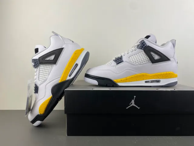 Air Jordan 4 White Yellow Black Basketball Shoes 14