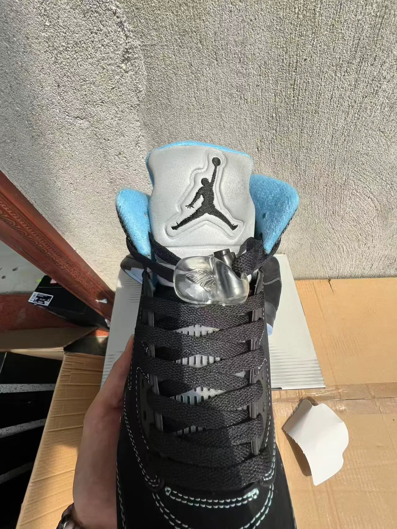 Air Jordan 5 Black Light Blue Translucent Sole Basketball Shoes 4