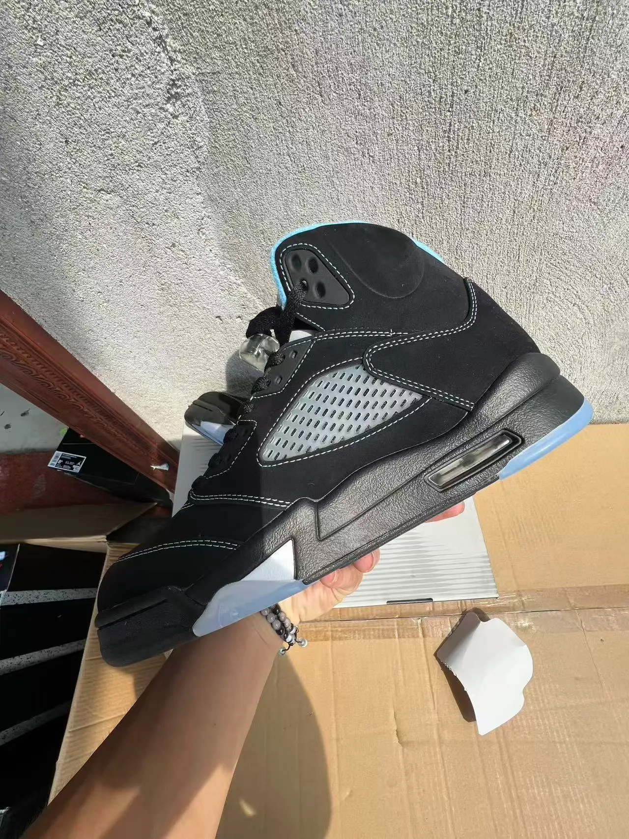Air Jordan 5 Black Light Blue Translucent Sole Basketball Shoes 5