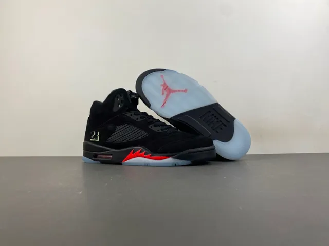 Air Jordan 5 Black Red Lightning Bolt Basketball Shoes 14