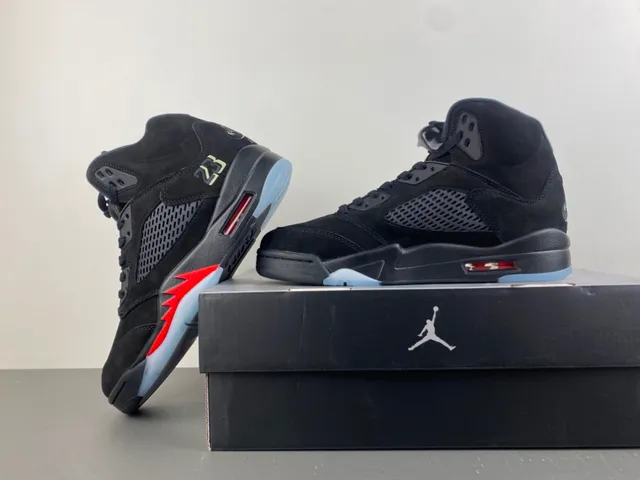Air Jordan 5 Black Red Lightning Bolt Basketball Shoes 16