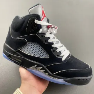 Air Jordan 5 Black Silver Blue Basketball Shoes