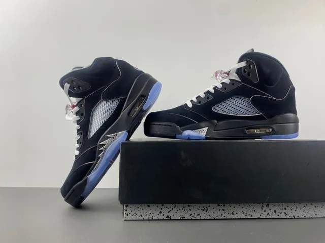 Air Jordan 5 Black Silver Blue Basketball Shoes 14