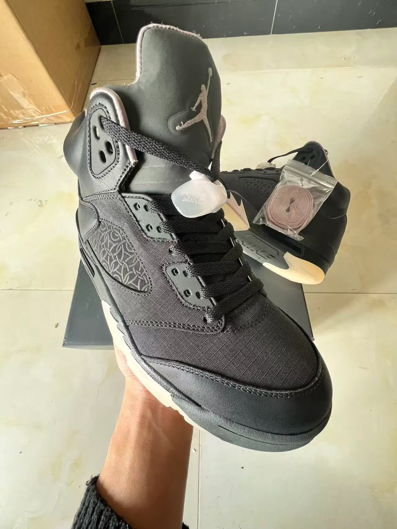 Air Jordan 5 Black White High-Top Leather And Textile Upper Basketball Shoes 2