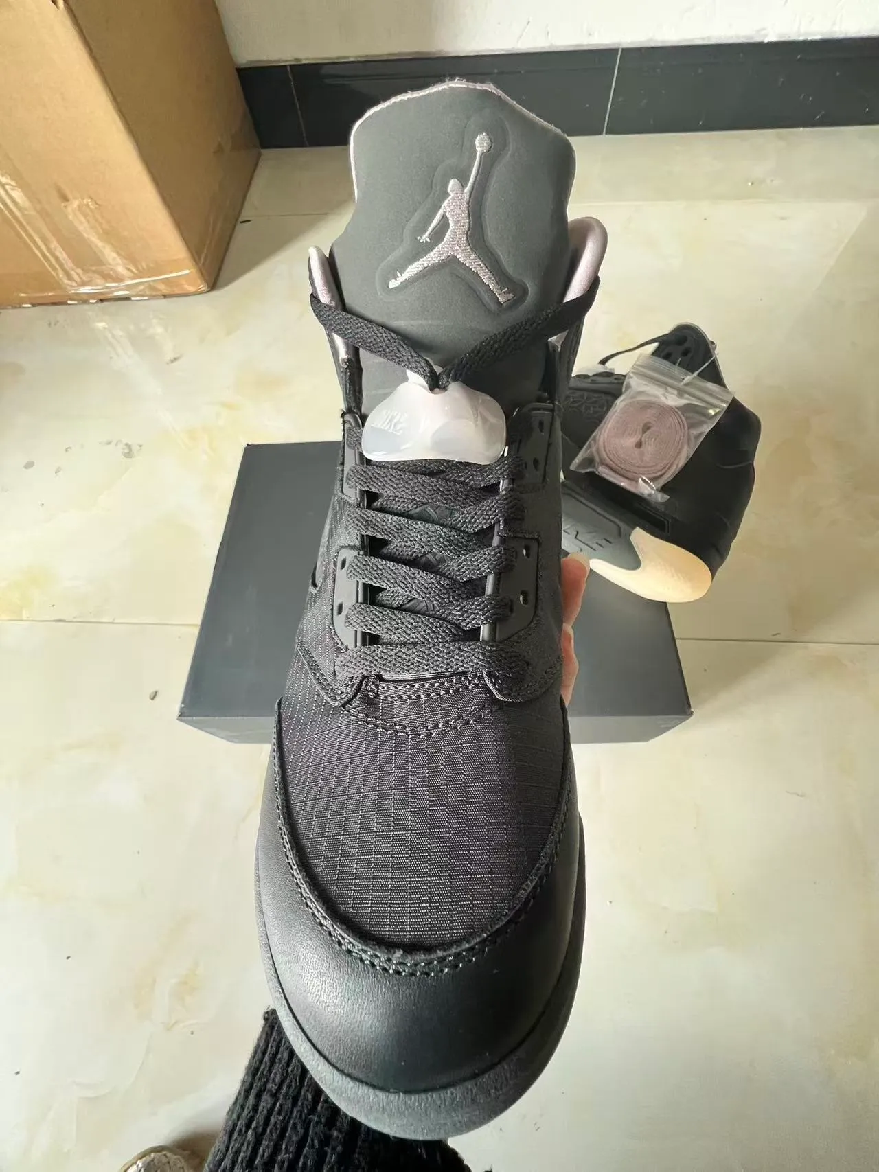 Air Jordan 5 Black White High-Top Leather And Textile Upper Basketball Shoes 3