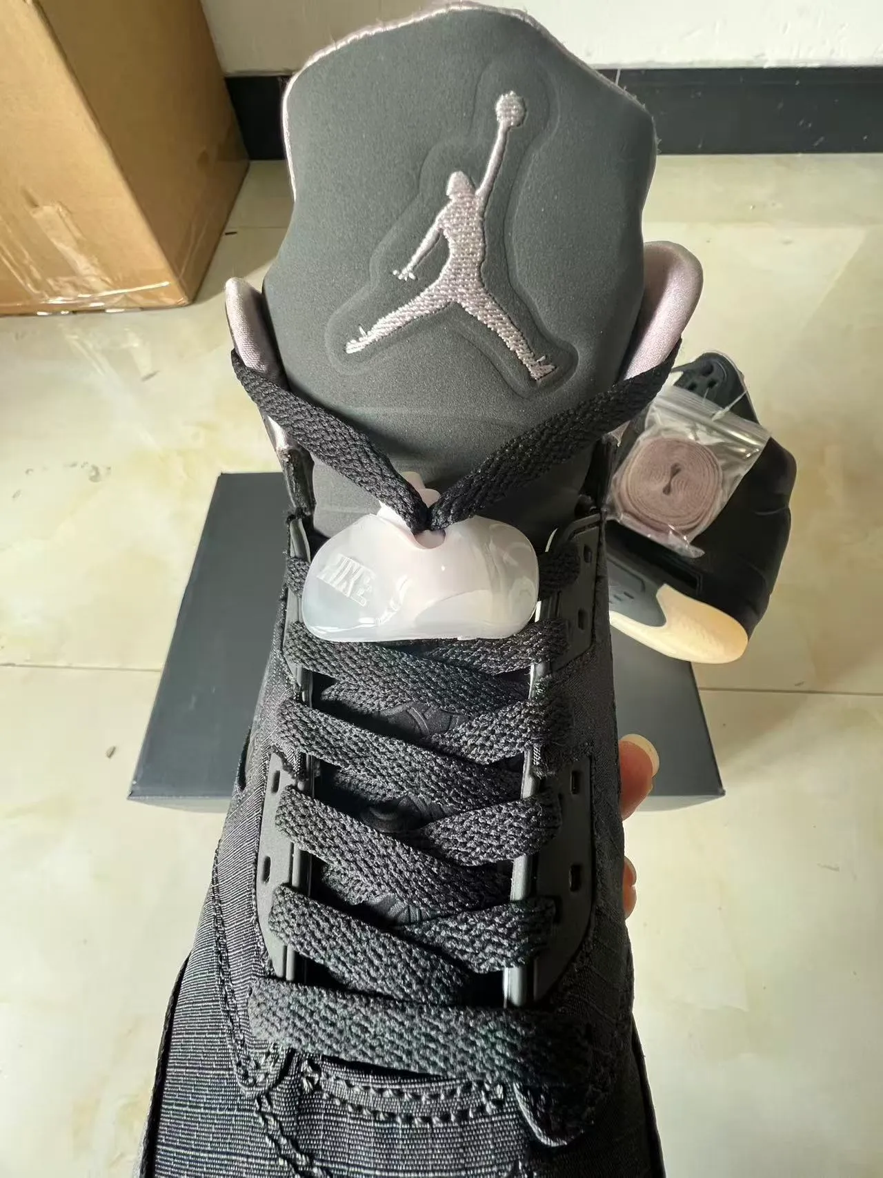 Air Jordan 5 Black White High-Top Leather And Textile Upper Basketball Shoes 4