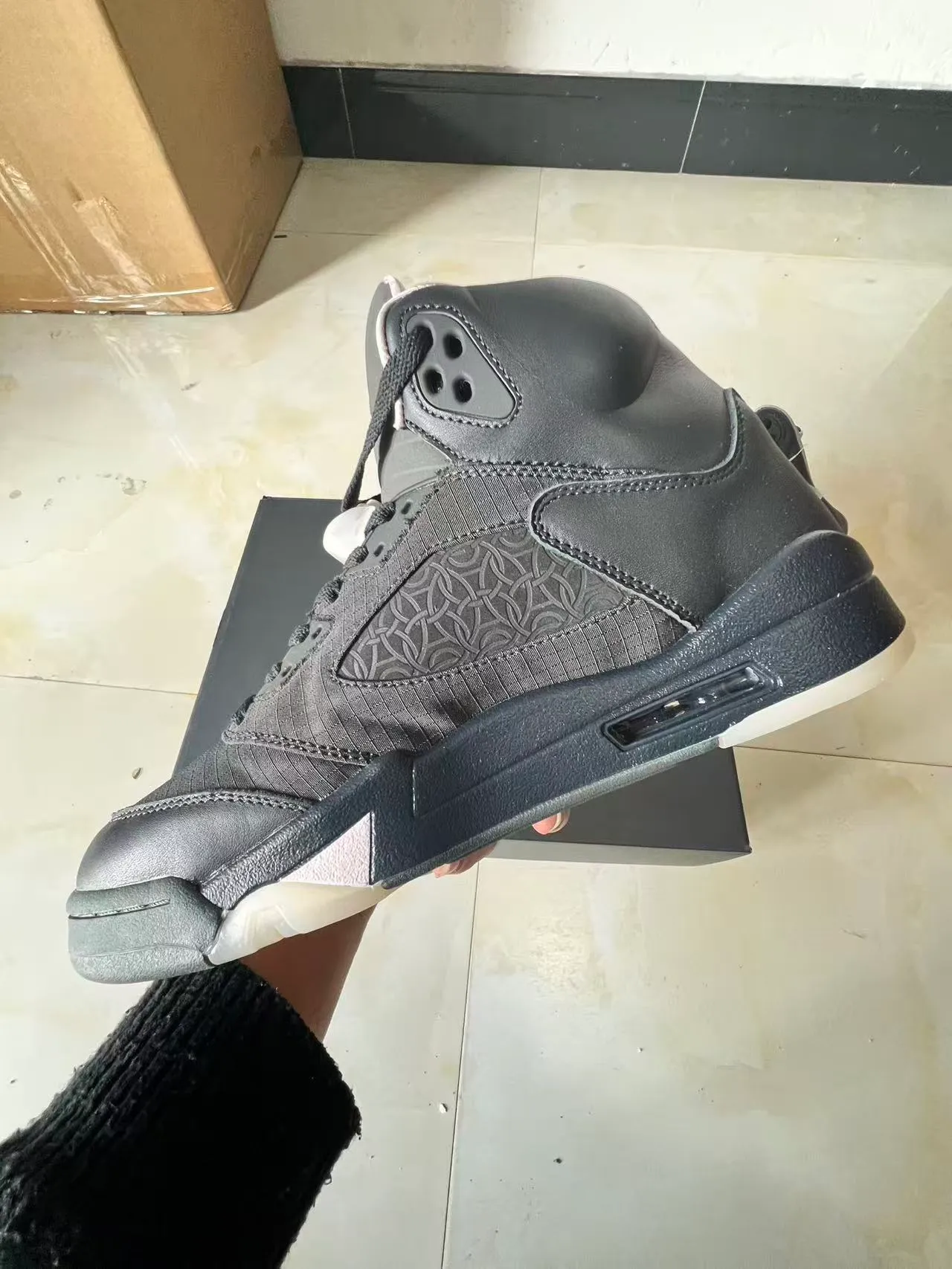 Air Jordan 5 Black White High-Top Leather And Textile Upper Basketball Shoes 5