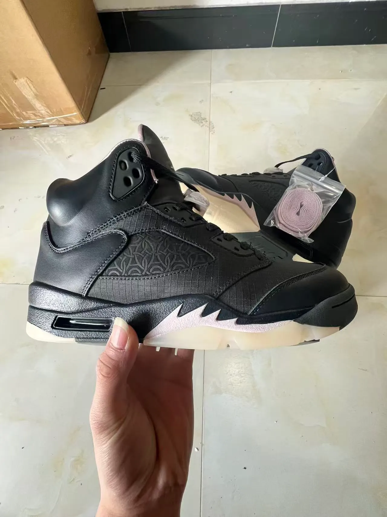 Air Jordan 5 Black White High-Top Leather And Textile Upper Basketball Shoes 7
