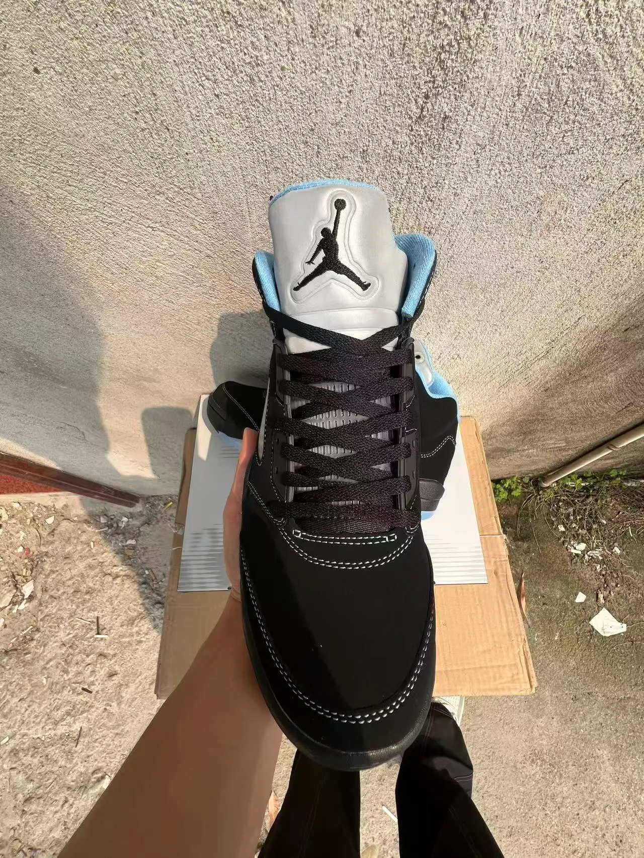 Air Jordan 5 Black White Light Blue Basketball Shoes 3
