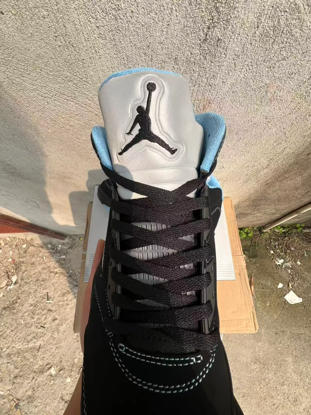 Air Jordan 5 Black White Light Blue Basketball Shoes 4