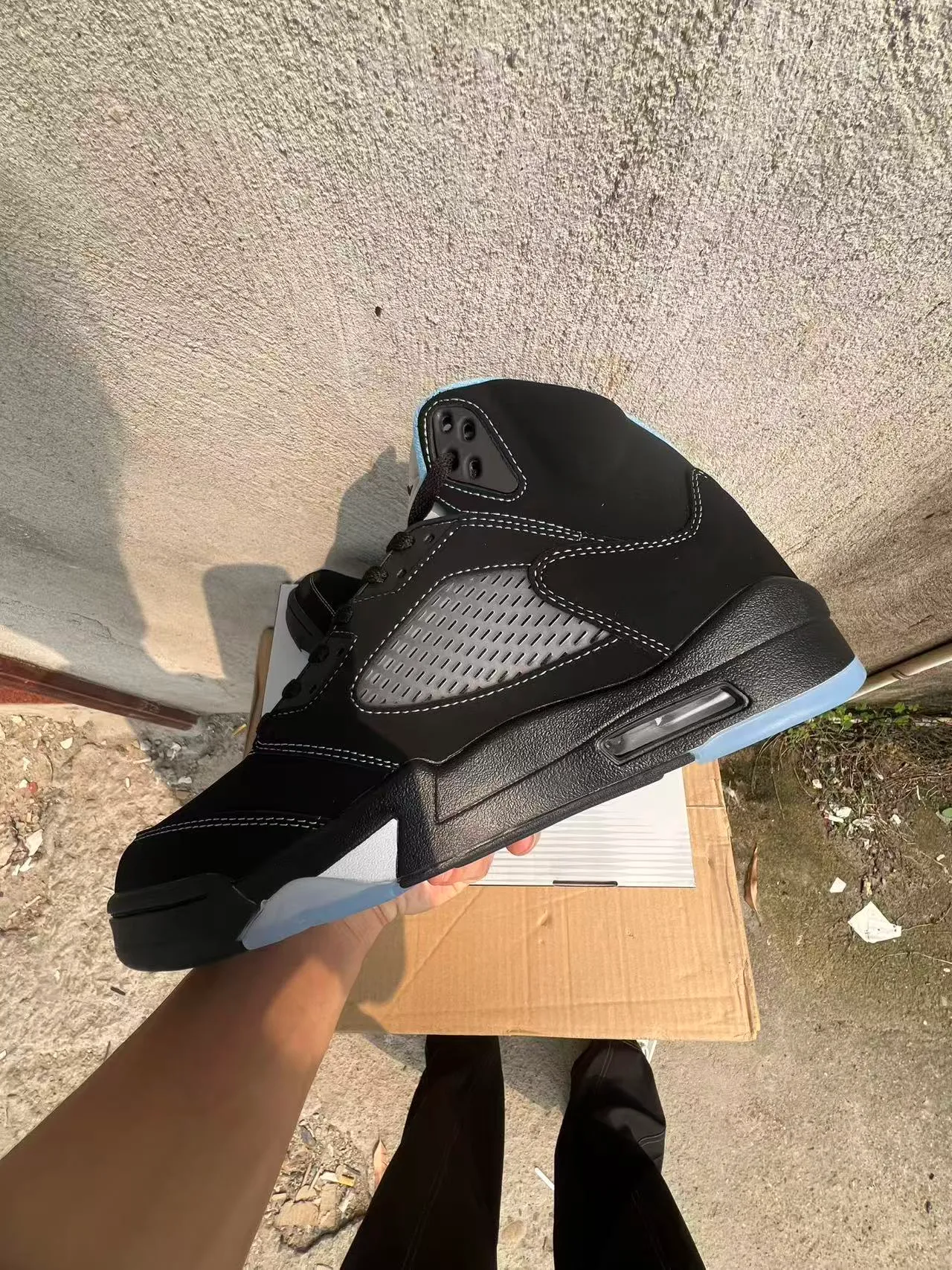 Air Jordan 5 Black White Light Blue Basketball Shoes 5