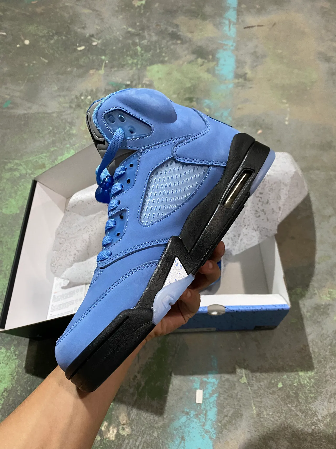 Air Jordan 5 Light Blue Suede High-Top Basketball Shoes 4