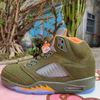 Air Jordan 5 Olive Green Orange Flame Basketball Shoes