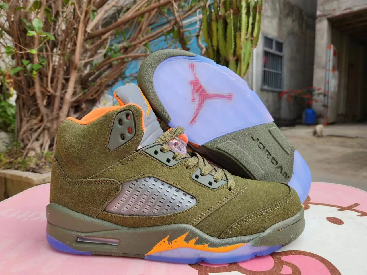 Air Jordan 5 Olive Green Orange Flame Basketball Shoes 5