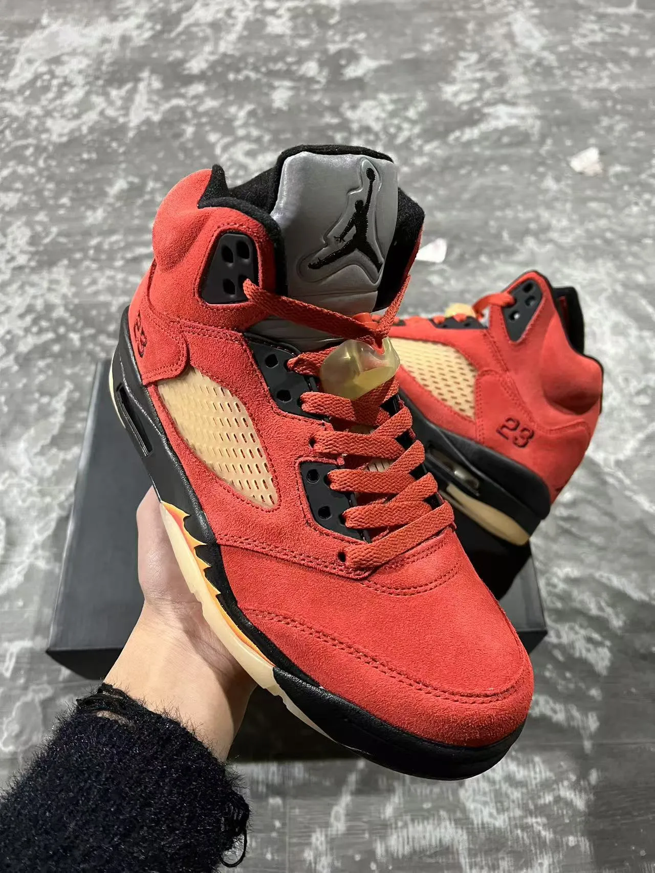 Air Jordan 5 Red Black Flame Basketball Shoes 2