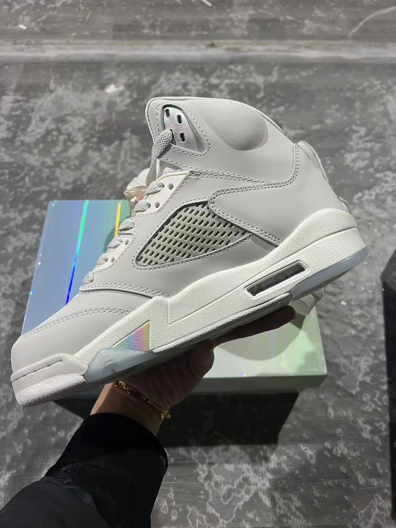 Air Jordan 5 White Multicolor High-Top Leather/mesh Upper Basketball Shoes 6