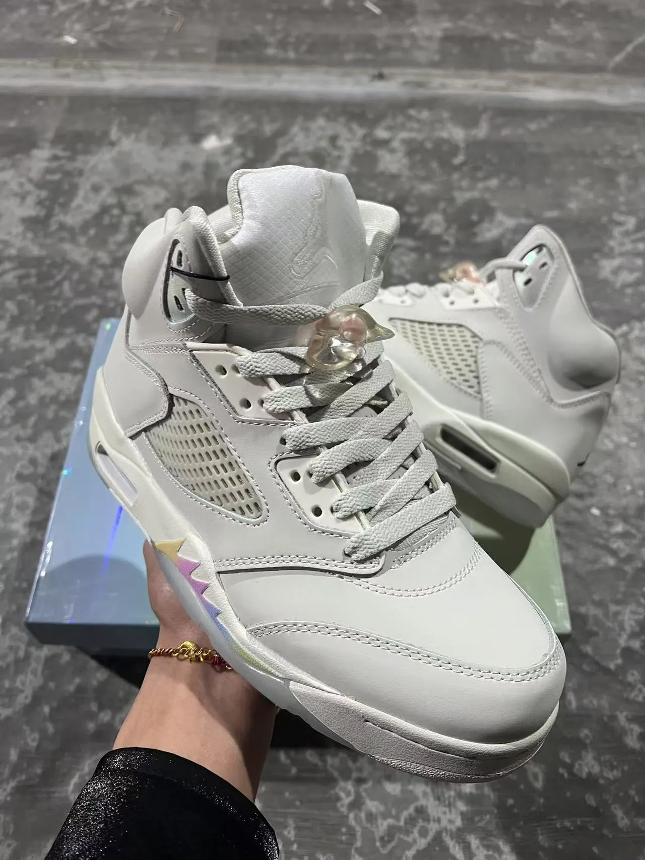 Air Jordan 5 White Multicolor High-Top Leather/mesh Upper Basketball Shoes 9