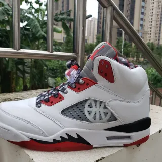 Air Jordan 5 White Red Black Basketball Shoes