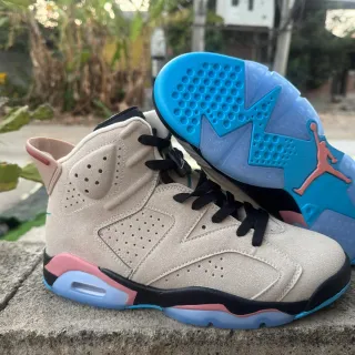 Air Jordan 6 Beige Pink Blue Basketball Shoes