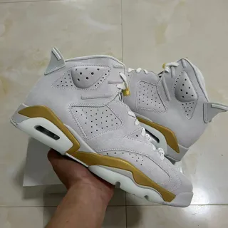 Air Jordan 6 Light Gray and Gold Basketball Shoes