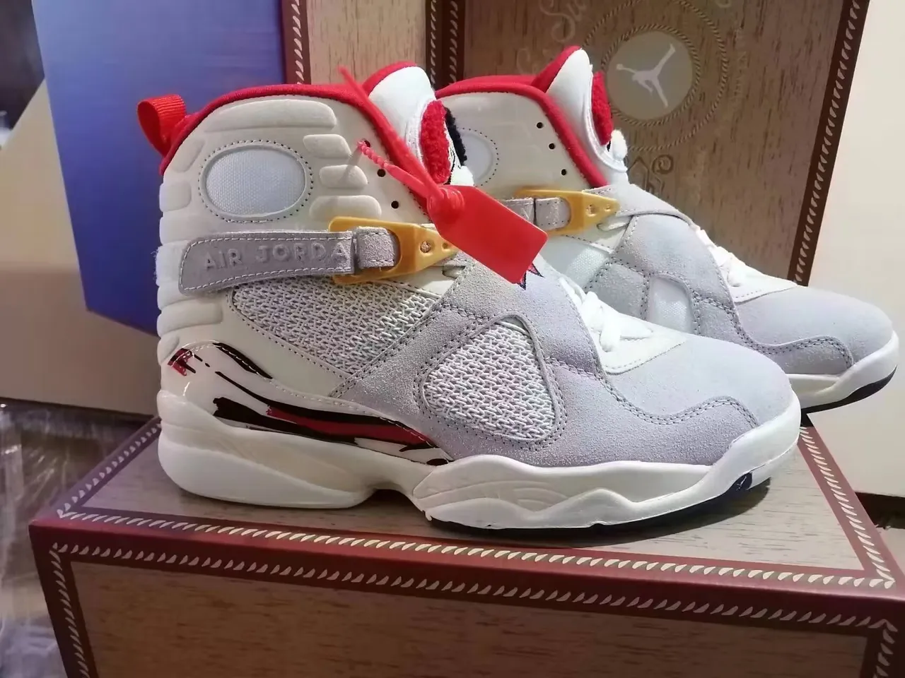 Air Jordan 8 White Red Navy Basketball Shoes 3