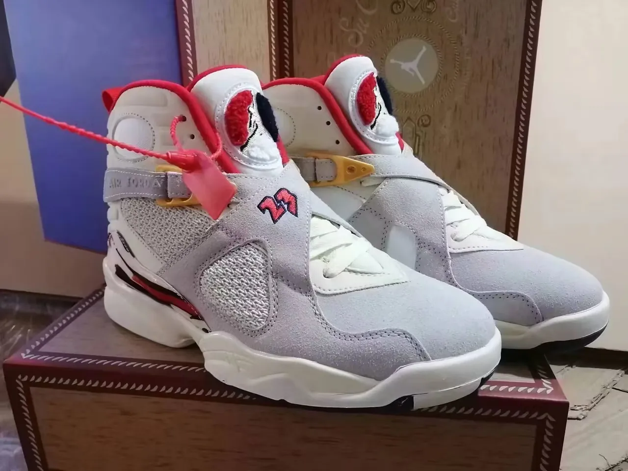 Air Jordan 8 White Red Navy Basketball Shoes 4