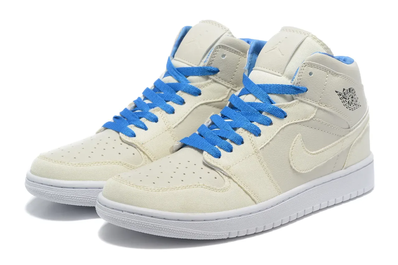 Air Jordan Chaussures de Basket Beige Bleu Hautes Tige Hybride Textil Cuir 2