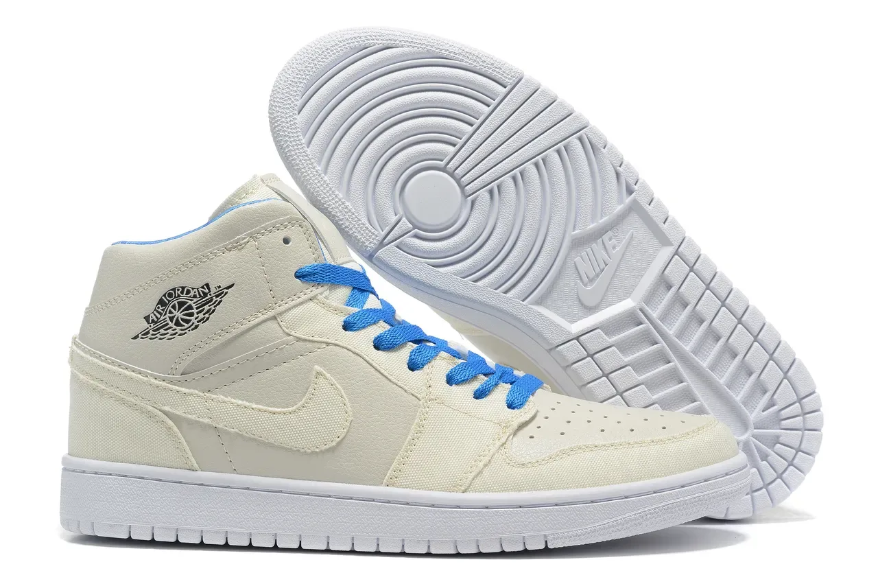 Air Jordan Chaussures de Basket Beige Bleu Hautes Tige Hybride Textil Cuir 4