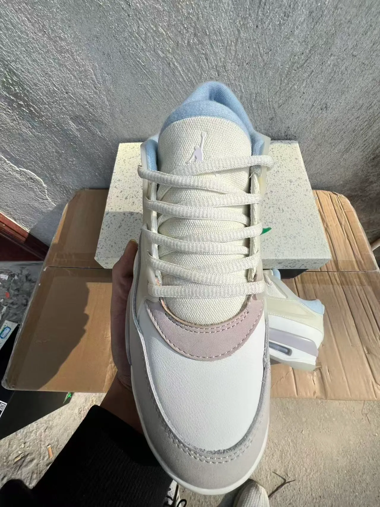 Air Jordan Beige Gray Layered Synthetic And Mesh Upper Translucent Midsole Accents Lifestyle Sneakers 3