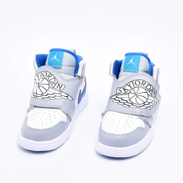 Tênis de basquete cano alto com fecho de tira Air Jordan preto e azul 4
