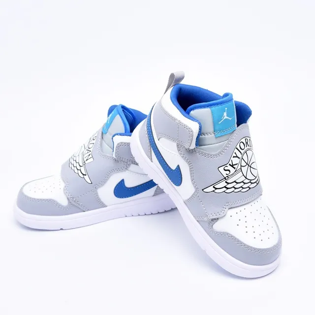 Tênis de basquete cano alto com fecho de tira Air Jordan preto e azul 6