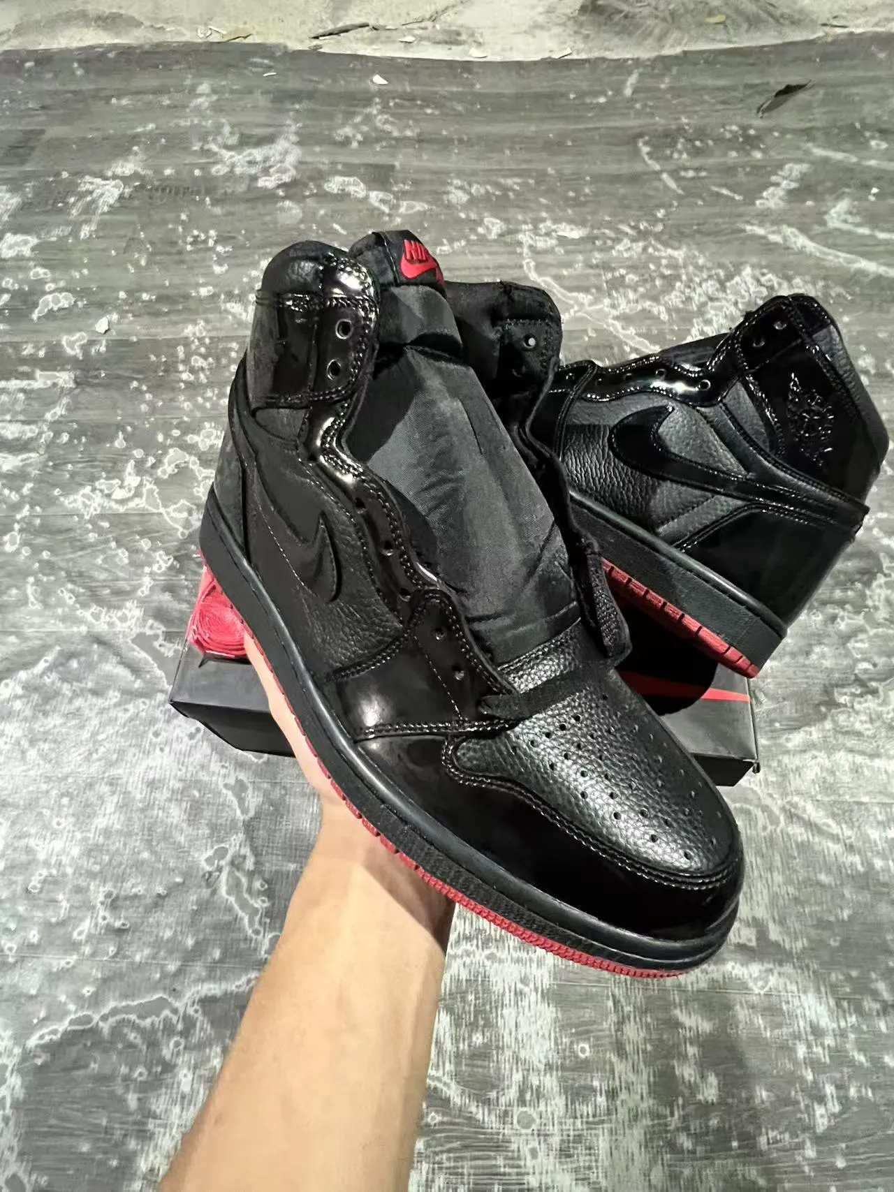 Air Jordan Black Red High-Top Patent Leather Overlay Basketball Shoes 2