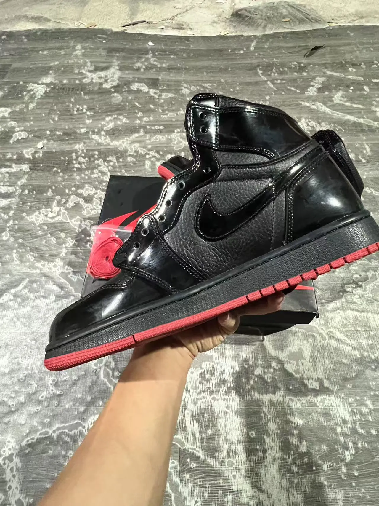 Air Jordan Black Red High-Top Patent Leather Overlay Basketball Shoes 5