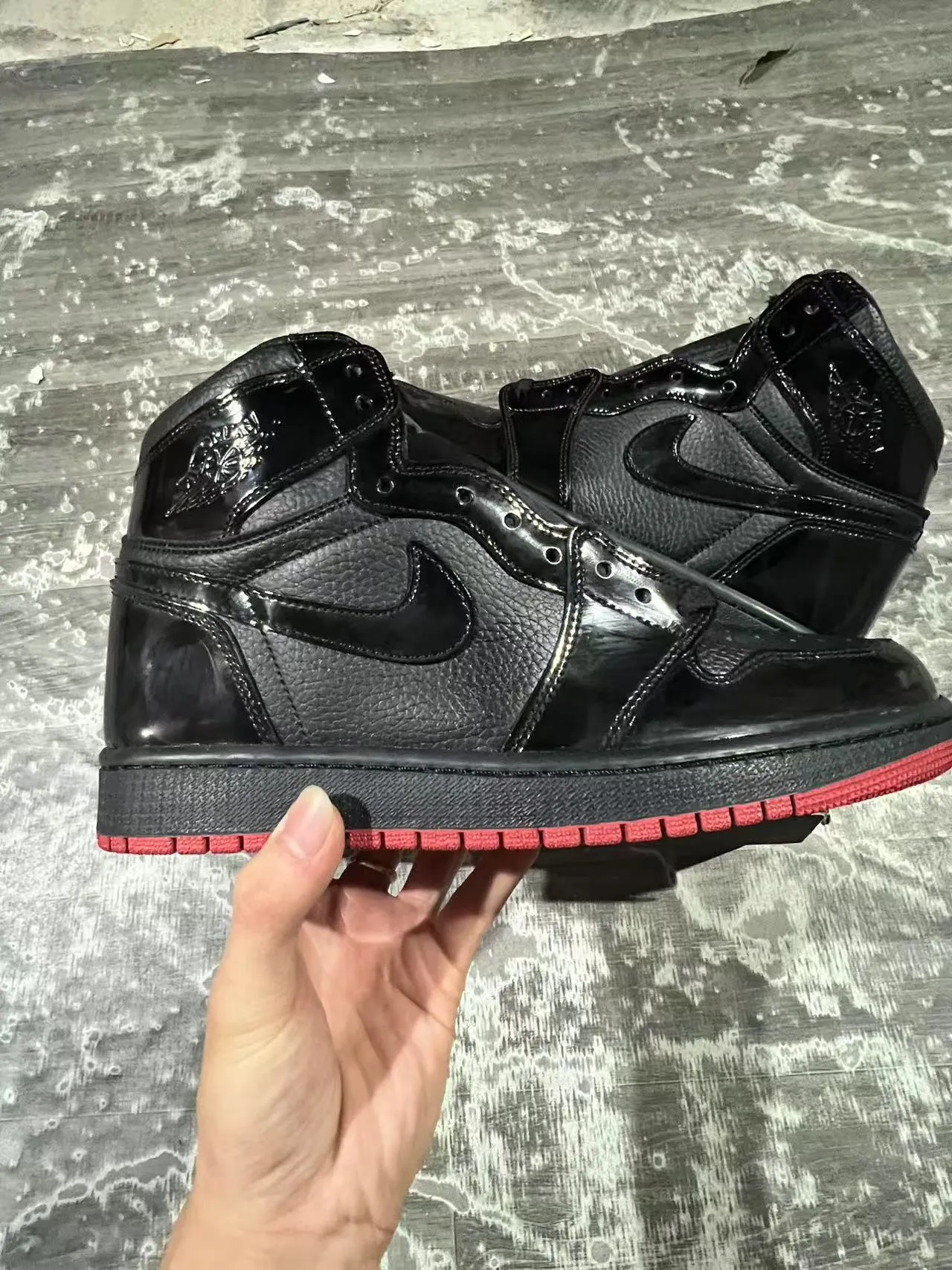 Air Jordan Black Red High-Top Patent Leather Overlay Basketball Shoes 7