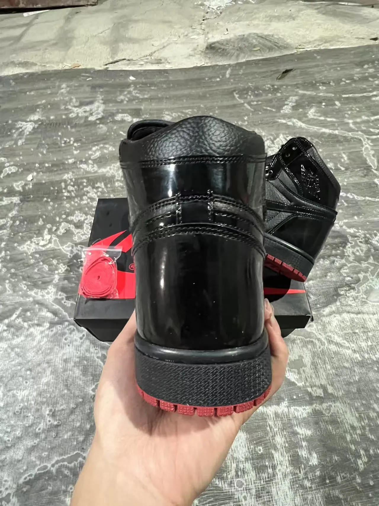 Air Jordan Black Red High-Top Patent Leather Overlay Basketball Shoes 8