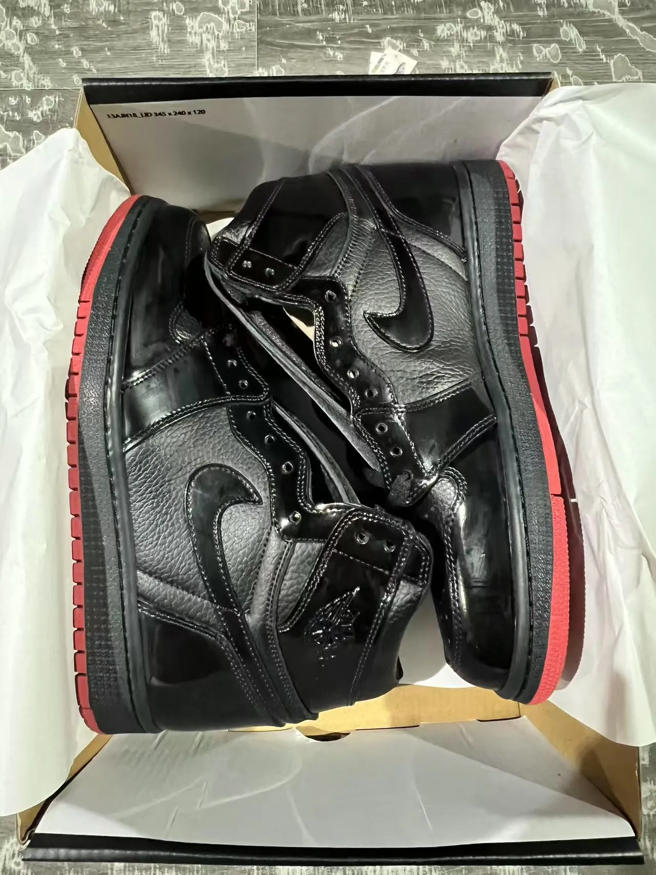 Air Jordan Black Red High-Top Patent Leather Overlay Basketball Shoes 9