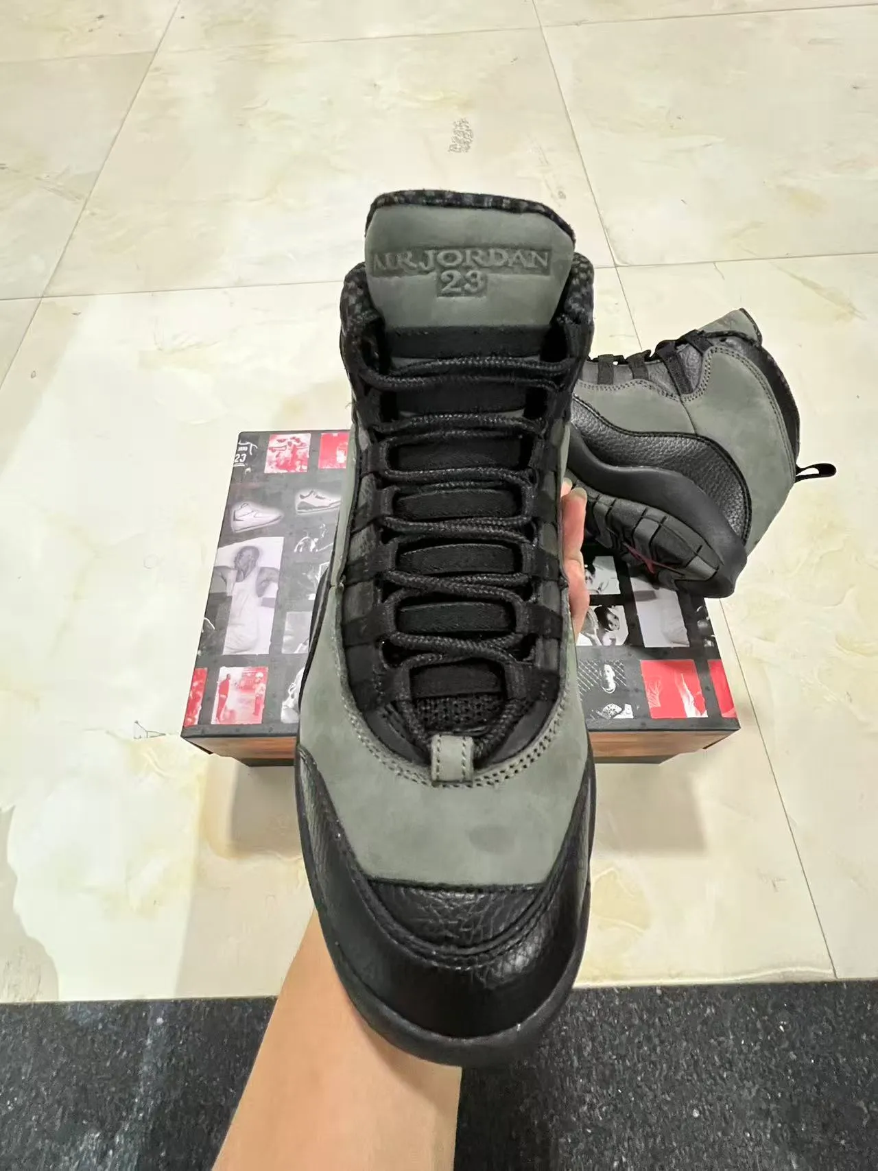 Air Jordan Gray Black High-Top Layered Suede And Pebbled Leather Basketball Shoes 3
