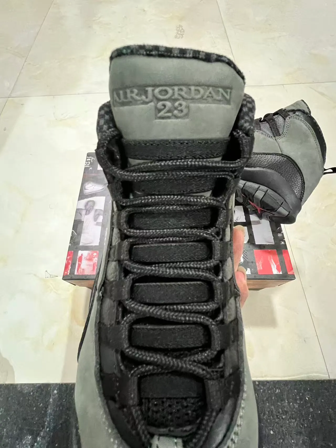 Air Jordan Gray Black High-Top Layered Suede And Pebbled Leather Basketball Shoes 4